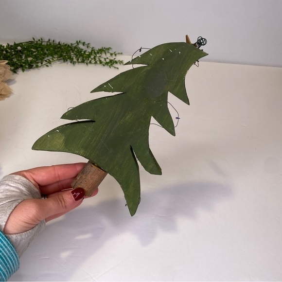 Two Primitive Painted and Decorated Christmas Trees Folk Art Handmade - Picture 5 of 8